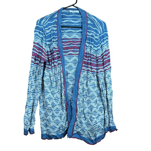 CJ Banks Womens Sweater Blue Multi Striped Open Front Cardigan Knit 1X - Picture 1 of 12